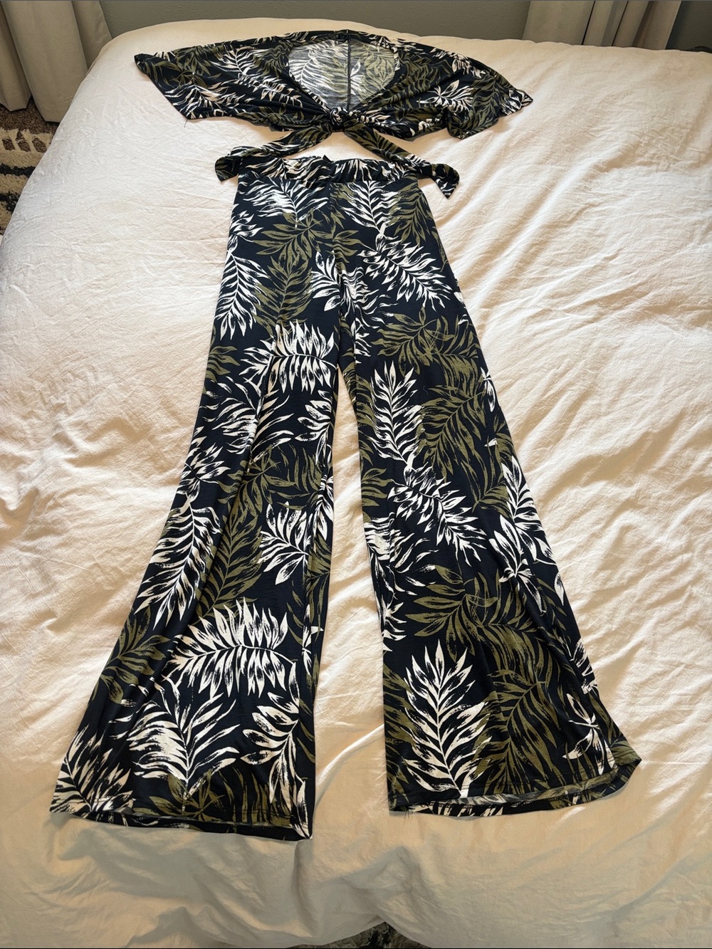 Windsor Black Two-Piece with Olive & White Leaf Print